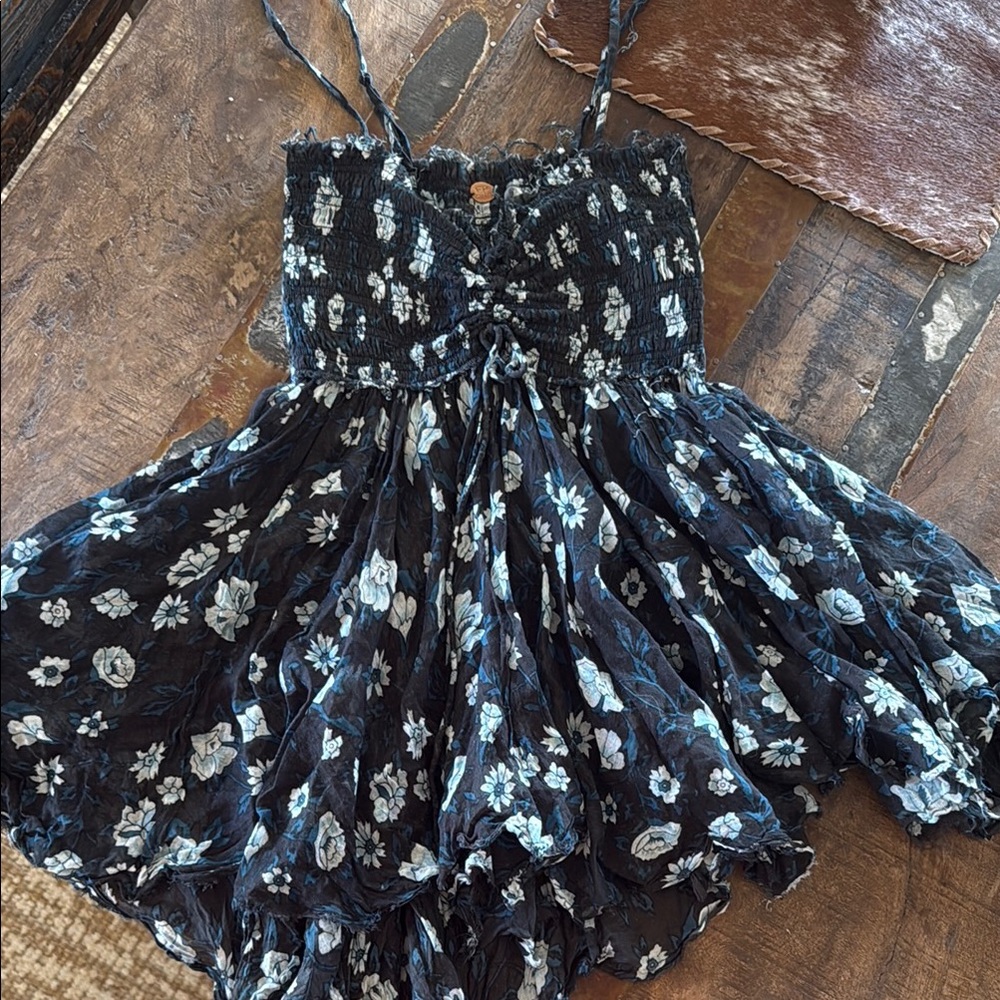 Free People Blue and White Floral smocked Camisole Top or skirt size large